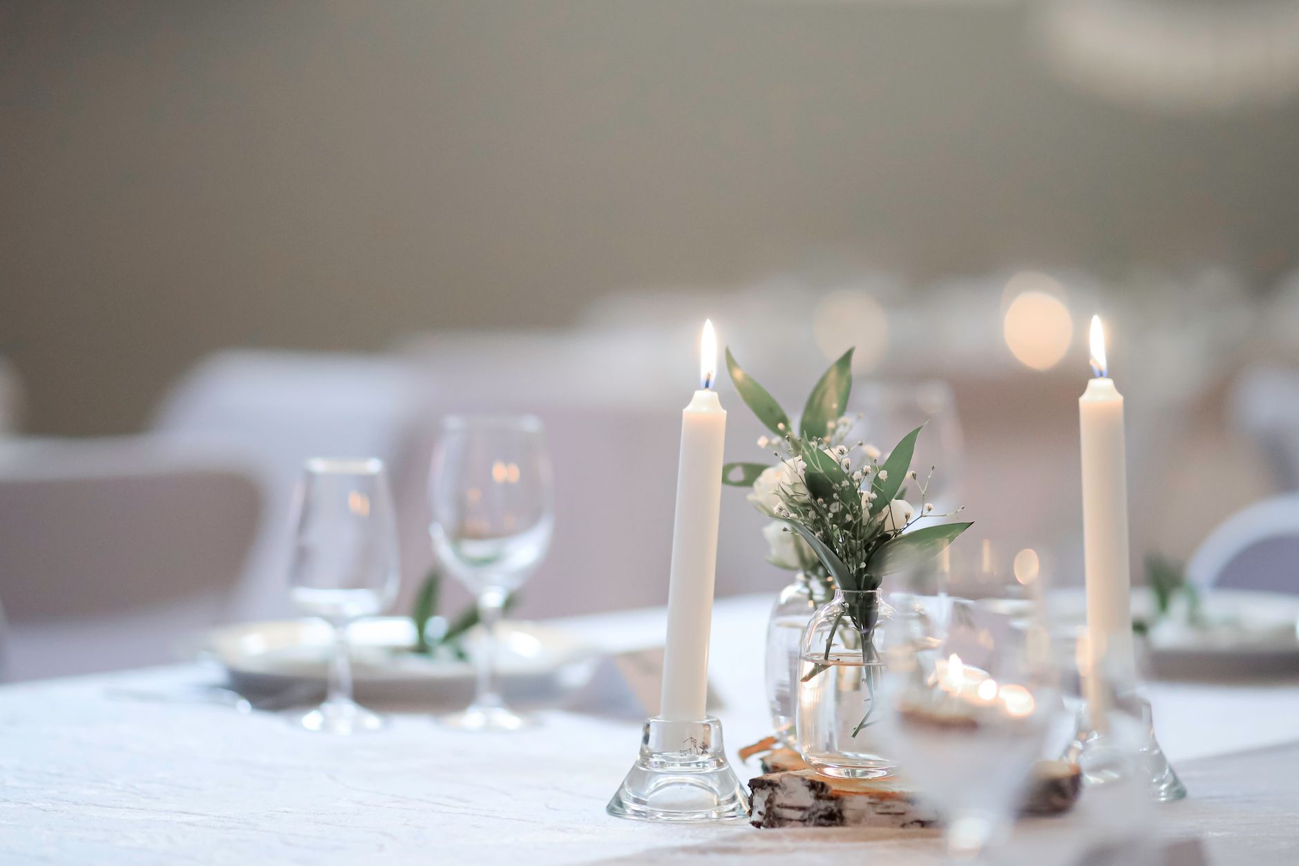 A minimal white table setting