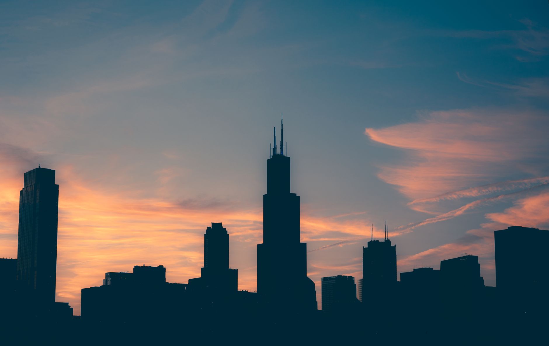 The Chicago skyline at dusk